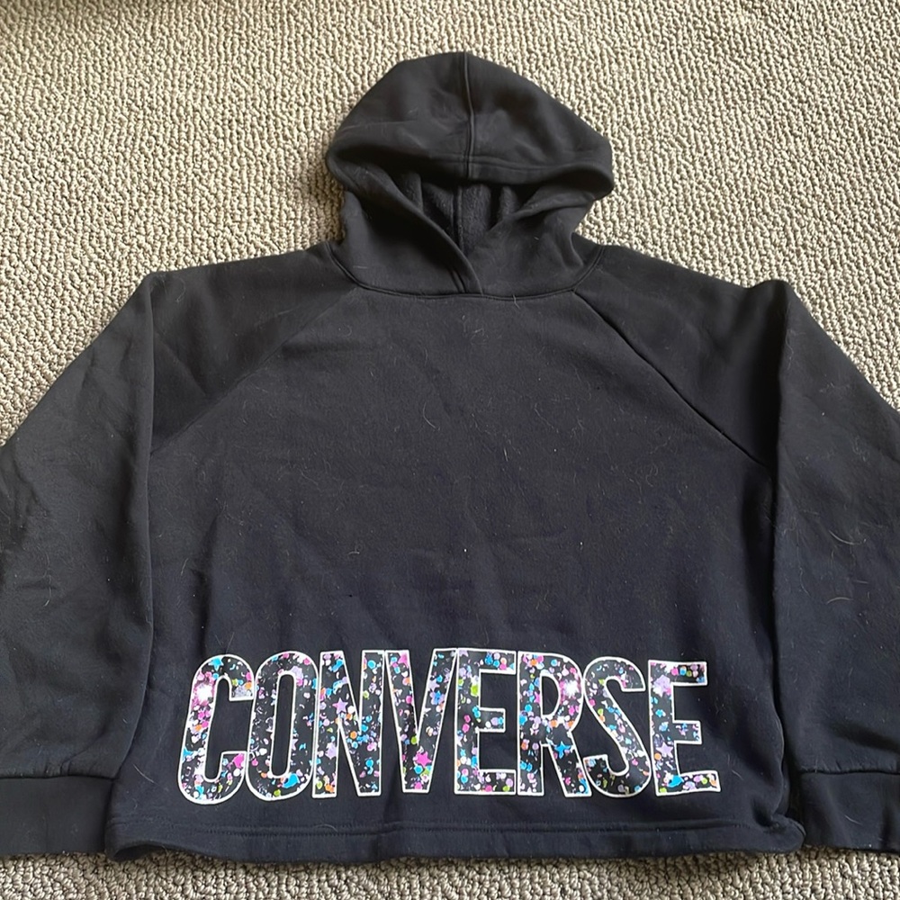 converse black and confetti crop hoody